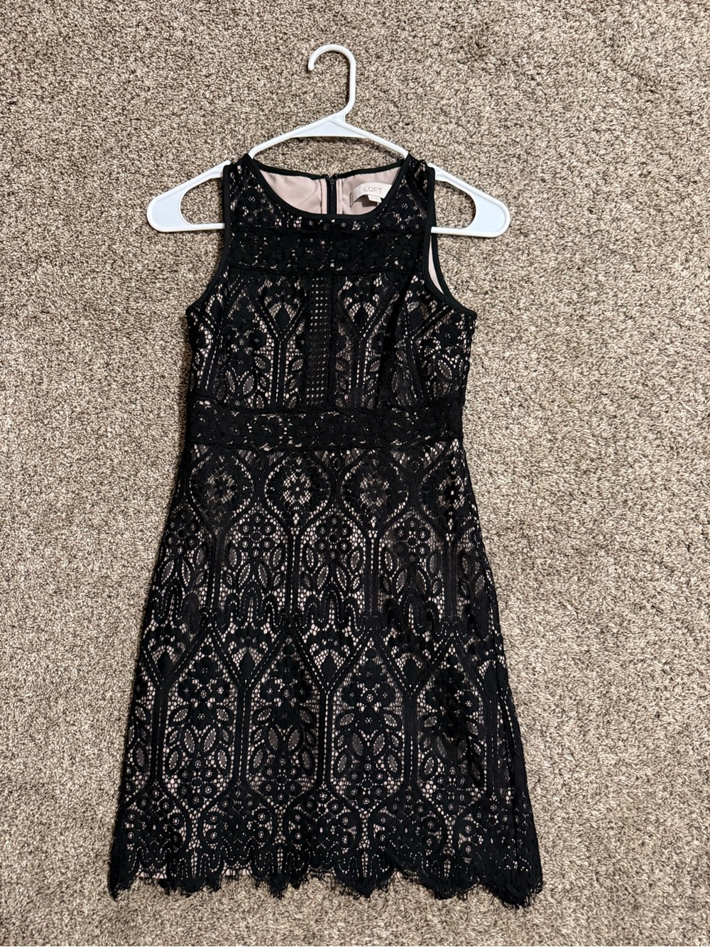 LOFT Black Lace Overlay Dress with Nude Lining